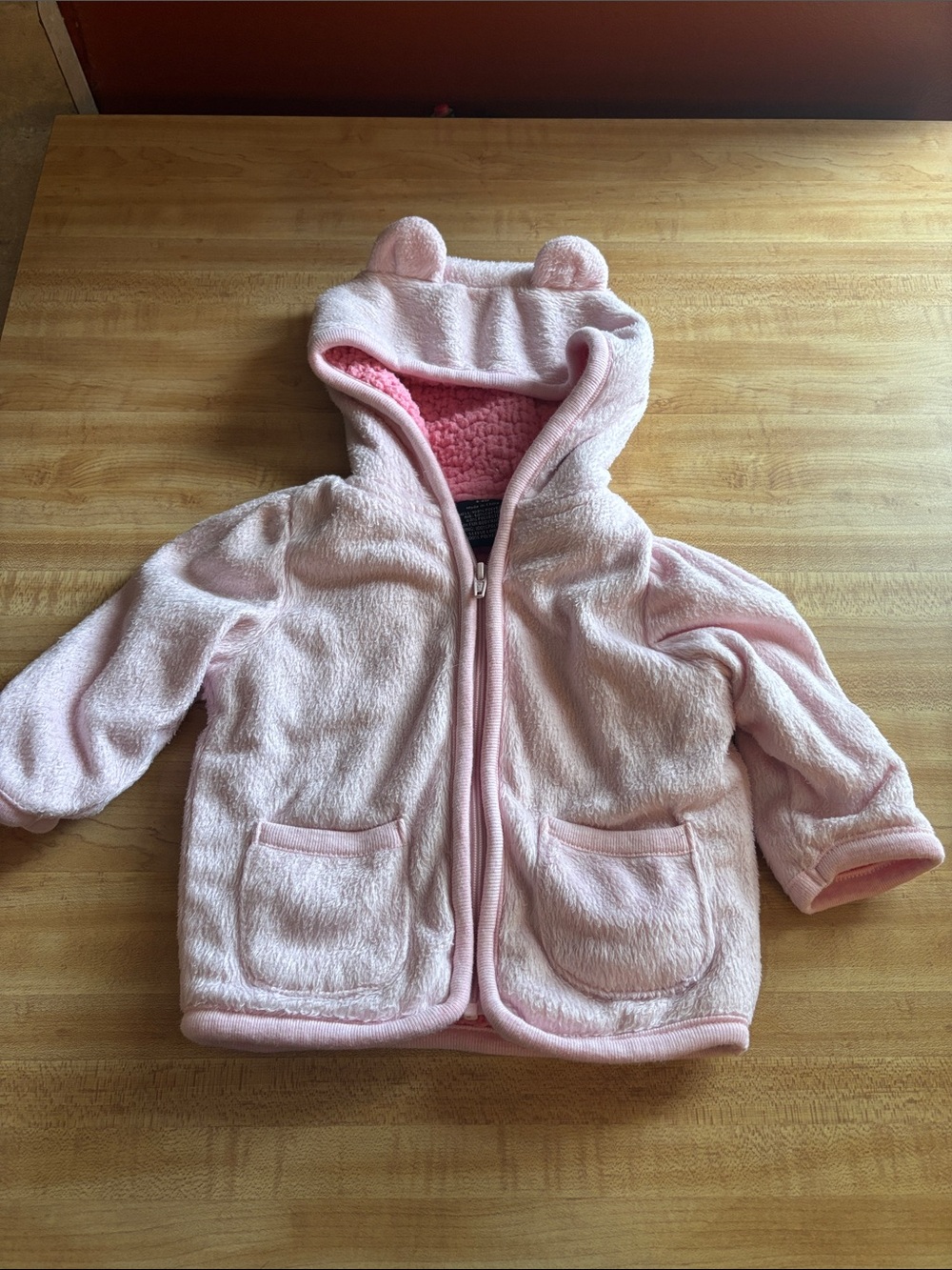 Faded Glory Pink Plush Hooded Baby Jacket with Ears